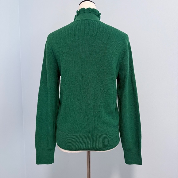 J Crew Women’s Merino Wool Ruffle Neck Green Sweater Size M - Picture 3 of 7